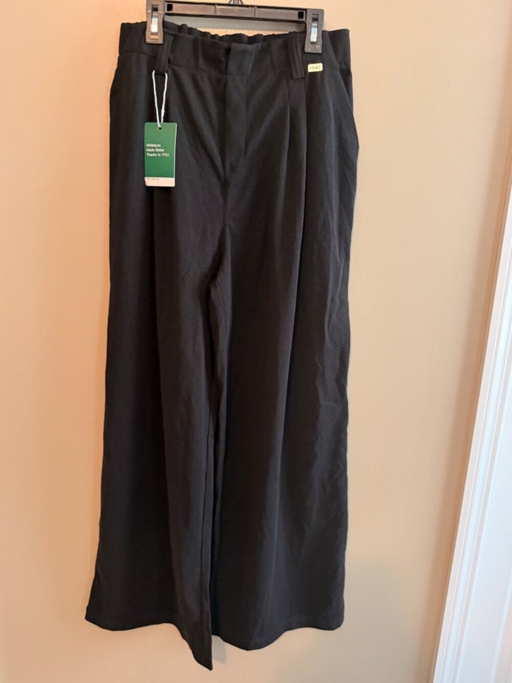 Halara M waffle Womens Black Wide-Leg Pants Size M With Elastic Waistband